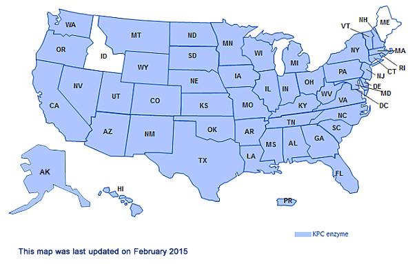 Figure 2.1: States with KPC-producing CRE Reported to the CDC.