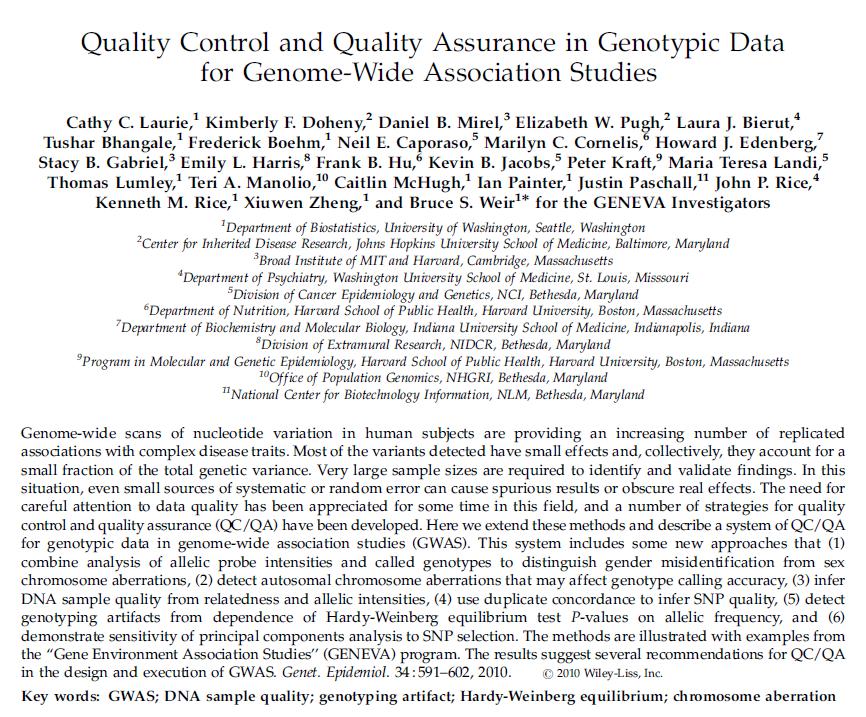 Quality Control & Quality Assurance Import QC Test Review Sample QC: - Call Rate / Het Rate - Gender Checks - Runs of Homozygosity - IBD Testing - Principle Component Analysis - Mendelian Errors