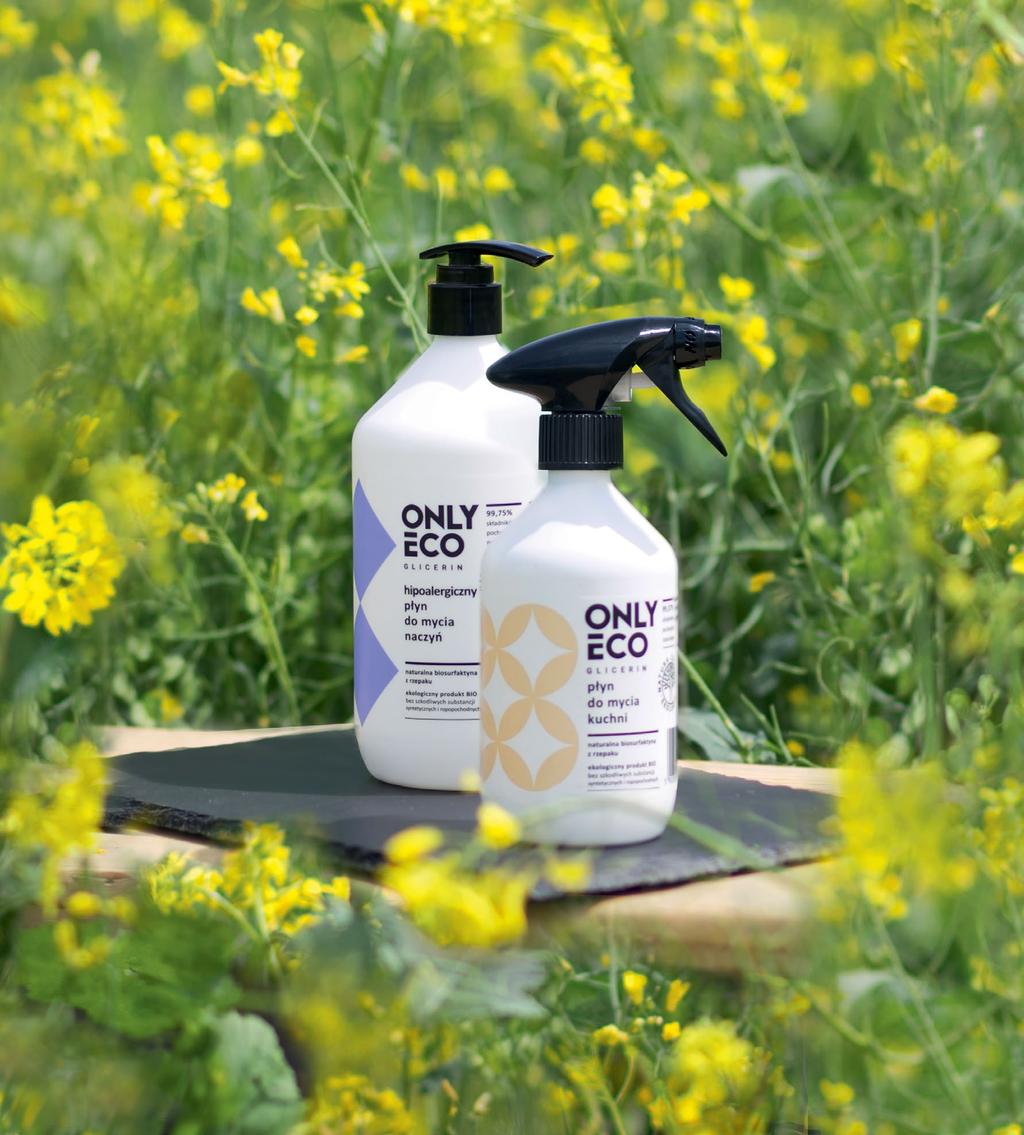 CLEANING AGENTS OnlyEco is a range of natural, ecological and biodegradable cleaning products. Their composition is enriched with glycerine which, additionally, reduces resoiling.