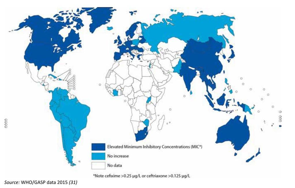 The threat of antimicrobial resistance Gonococcal Antimicrobial Surveillance Programme (GASP) Countries with documented