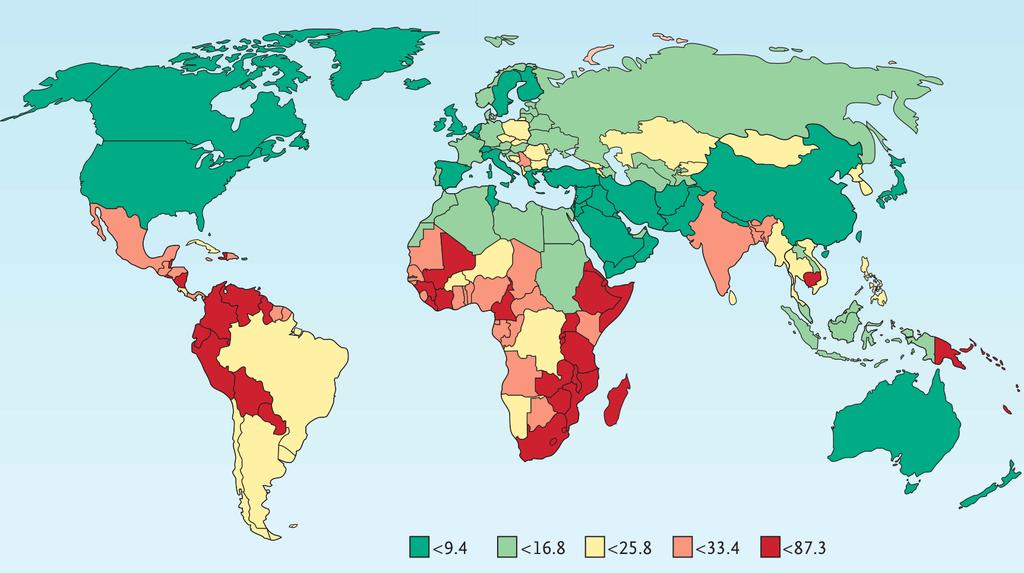 Global Burden of Cervical Cancer Numbers indicate cases per 100,000 population Schiffman M,