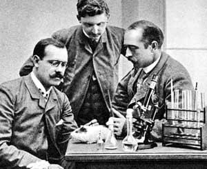 Long History of Antibodies to Treat and Prevent Infectious Disease (Serum Therapy) Behring together with his colleagues Wernicke (left) and Frosch (center) in Robert Koch's laboratory in Berlin.