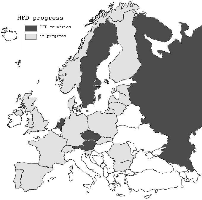 Figure 1: The map of European HFD countries in progress and those already included (does not show overseas countries: USA; Canada and Australia in progress) The main goal of the Human Fertility