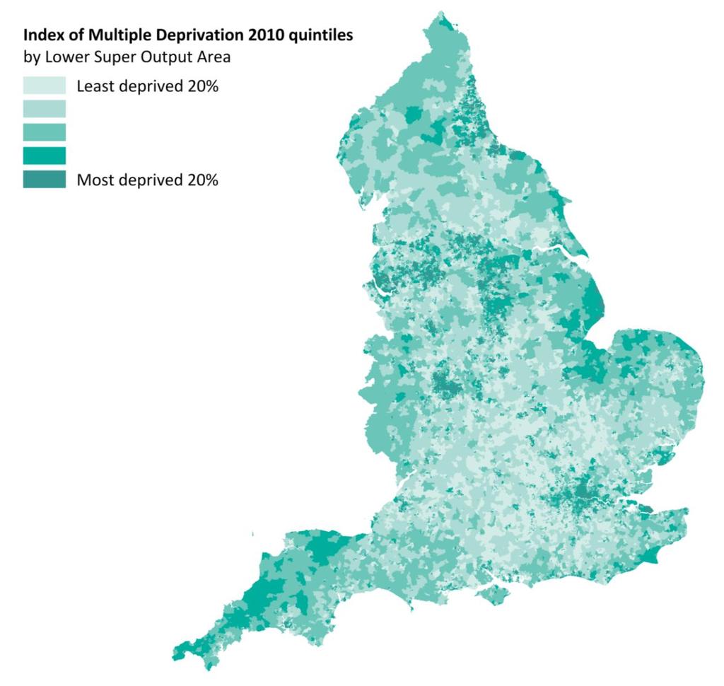 Obesity and deprivation The Index of Multiple Deprivation (IMD) 2010 is a composite measure of deprivation based on data from seven domains (income; employment; health and disability; education,