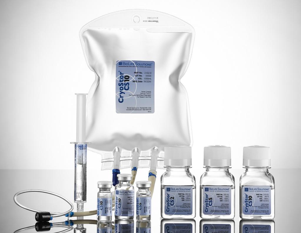 CryoStor CS2, CS5 and CS10 FREEZE MEDIA Pre-Formulated Serum-Free Protein-Free cgmp Manufactured FDA Master File Sterility, Endotoxin, and Cell-Based Release Testing CryoStor, a series of