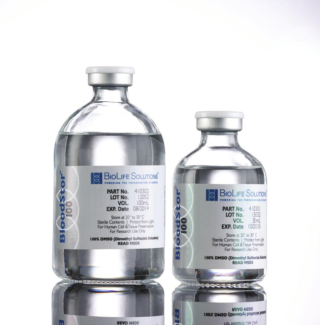 bloodstor 100 freeze media 100% DMSO Sterile Vial Standard and Custom Fill Volumes Filled Under cgmp Sterility and Endotoxin Testing BLOODSTOR BloodStor 100 is a series of cgmp filled DMSO freeze