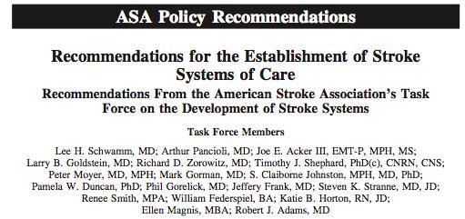 ESTABLISHMENT OF STROKE SYSTEMS OF CARE Stroke 2005; 36: 690-703 Objectives: Promote patient-centered collaborations
