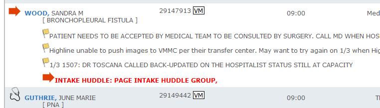 Intake Huddle The Right Level of Care Every Time Designed in an improvement event that targeted early transfers (within 24 hours of admission) to Critical Care (CCU) Patients with unclear