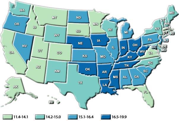 10 State Comparison, Deaths Rates are per 100,000 and
