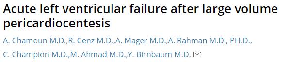 Acute LV failure after large volume pericardiocentesis Rare,but serious Mechanism?