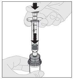 11. Slowly depress the plunger rod to inject all the solvent into the ELOCTA vial. 12.