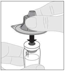 5. Peel back the protective paper lid from the clear plastic vial adapter (D).