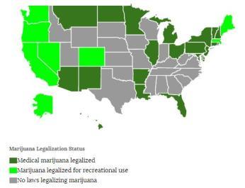 26 States currently have laws legalizing cannabis in some form Conditions for medical cannabis are expanding Chronic Pain PTSD Muscle Spasms Nausea/vomiting Cannabis Use Marijuana use in the past