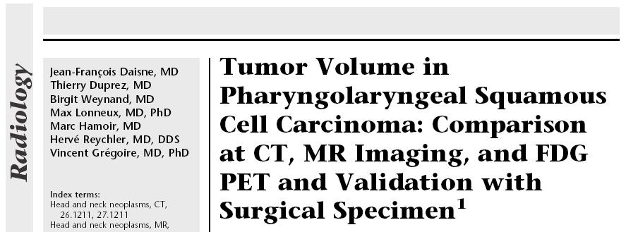 The Gross Tumor volume (GTV) résentation