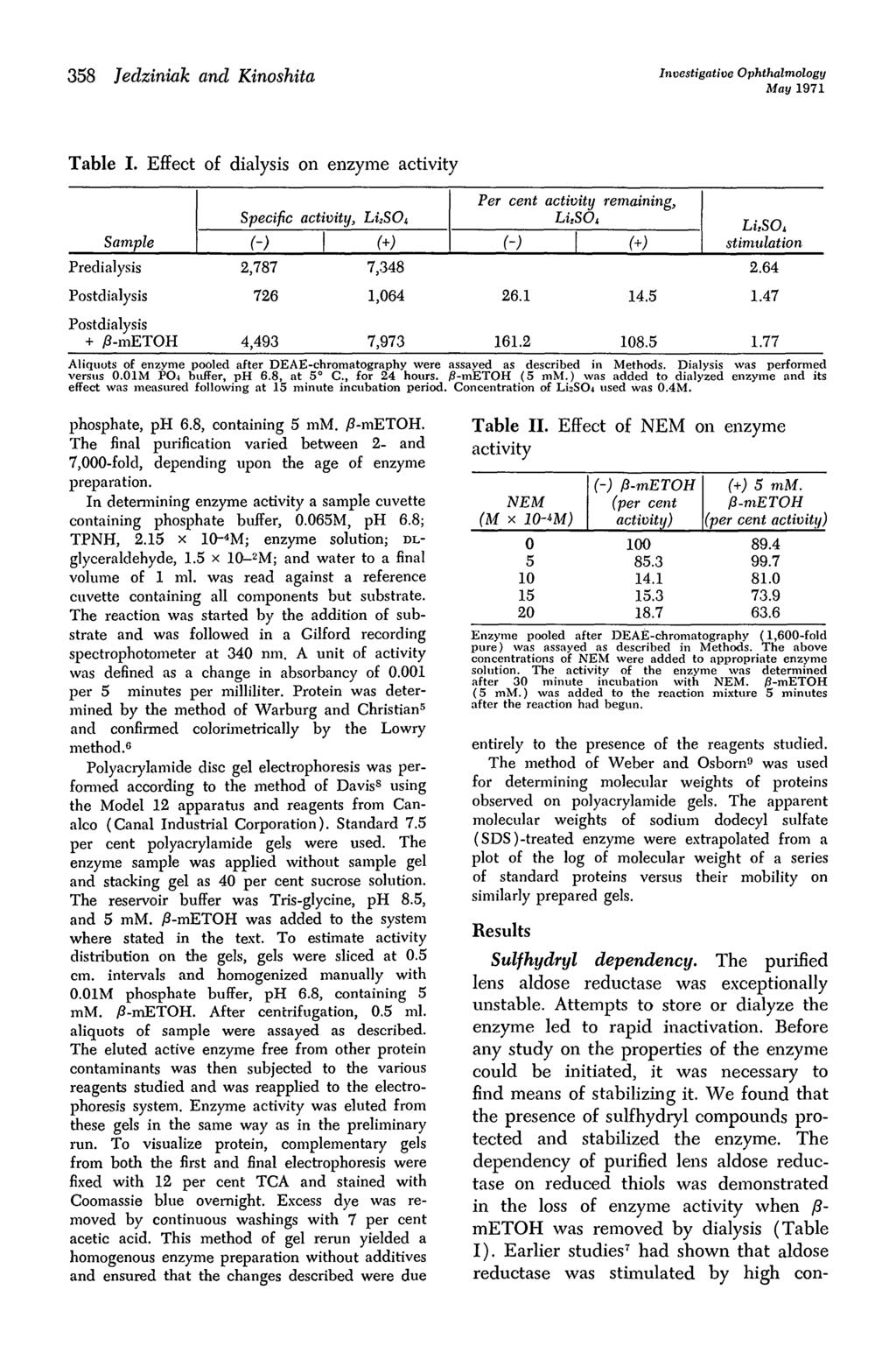 358 Jedziniak and Kinoshita Investigative Ophthalmology May 1971 Table I.