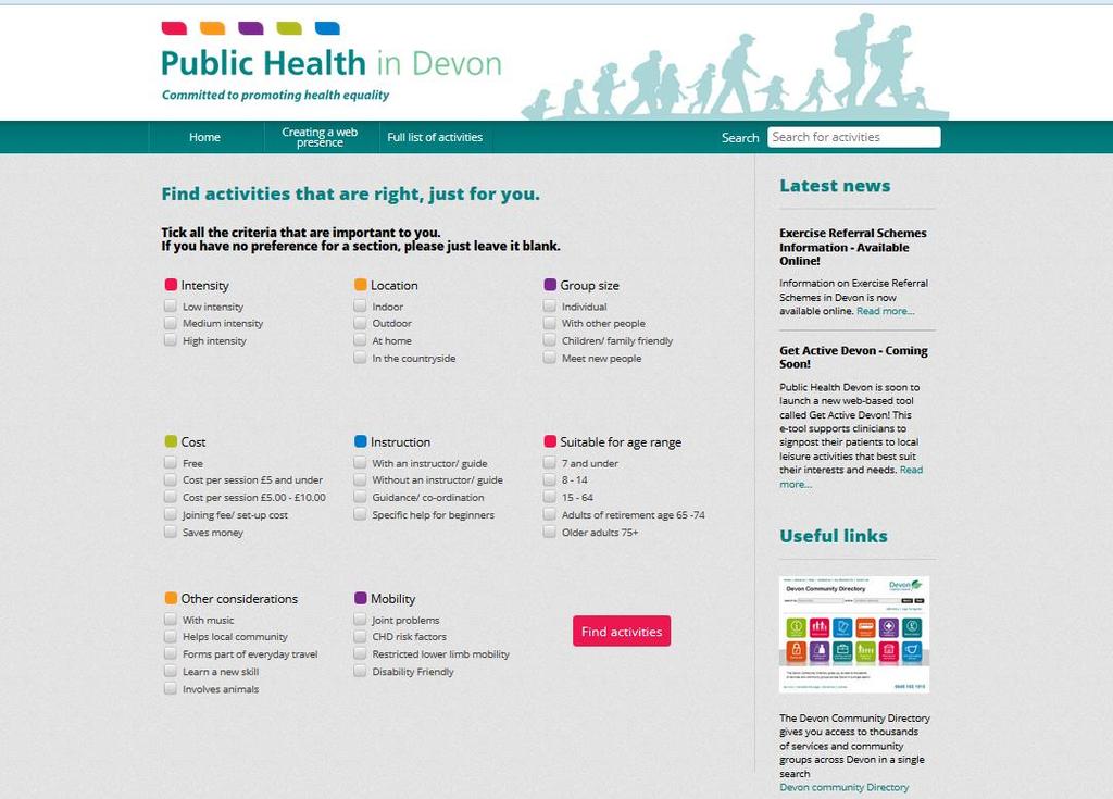 Get Active Devon Physical Activity Finder