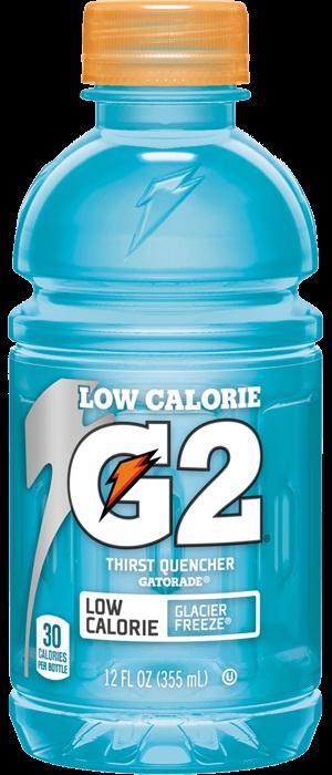 G2 - GLACIER FREEZE 12 fl oz Serving Size 1 Bottle (355 ml) Amount Per Serving Calories 30 Total Fat 0g Sodium 160mg Potassium 45mg Total Carbohydrate 8g Sugars 7g Protein 0g % Daily Value* 0% 7% 1%