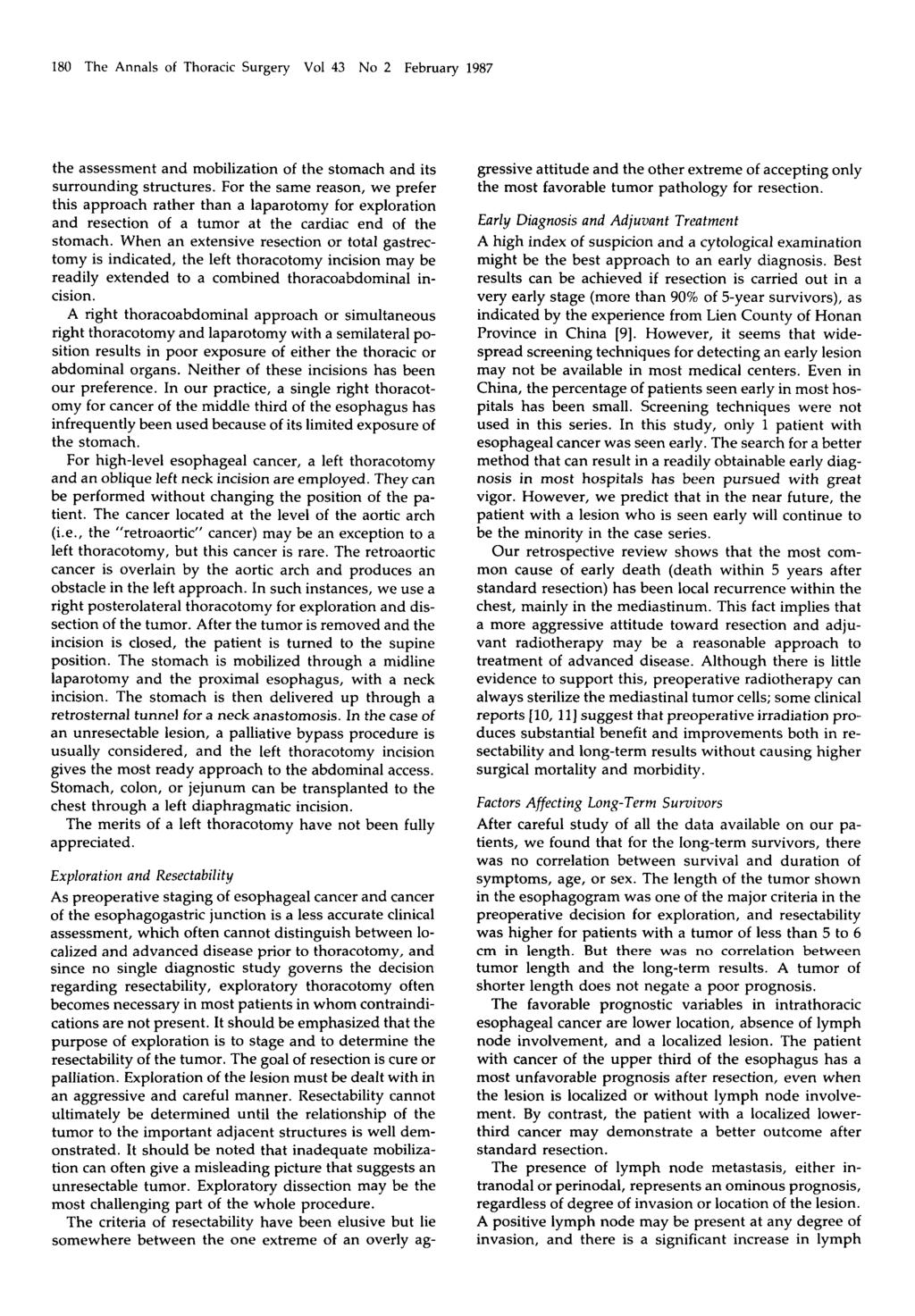 180 The Annals of Thoracic Surgery Vol 43 No 2 February 1987 the assessment and mobilization of the stomach and its surrounding structures.