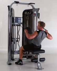 Move the bench into position and adjust the seat s back pad to the vertical or upright position. 5. Facing into the machine, sit on the seat pad and plant both feet firmly on the ground. 6.