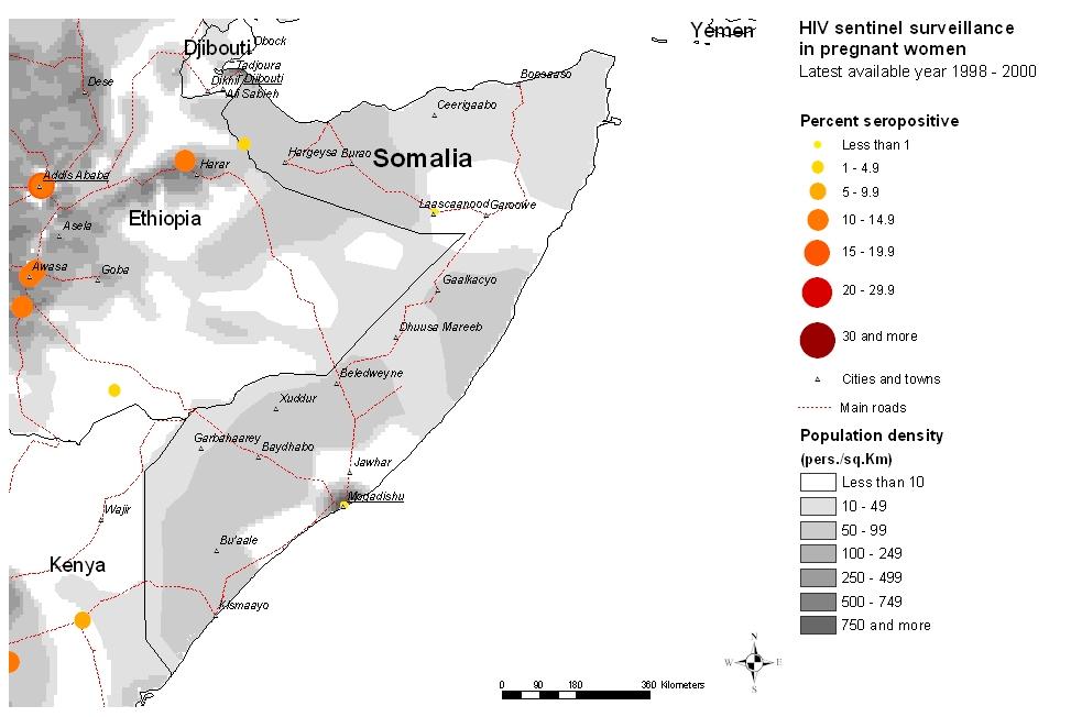 5 Somalia Maps & charts Mapping the geographical distribution of HIV prevalence among different population groups may assist in interpreting both the national coverage of the HIV surveillance system