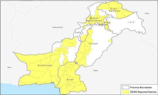 Weekly Epidemiological Bulletin Disease early warning system and response in Pakistan Highlights Volume 4, Issue 16, Wednesday 24 April 213 Figure 1: 68 districts reported to DEWS in week 16, 213