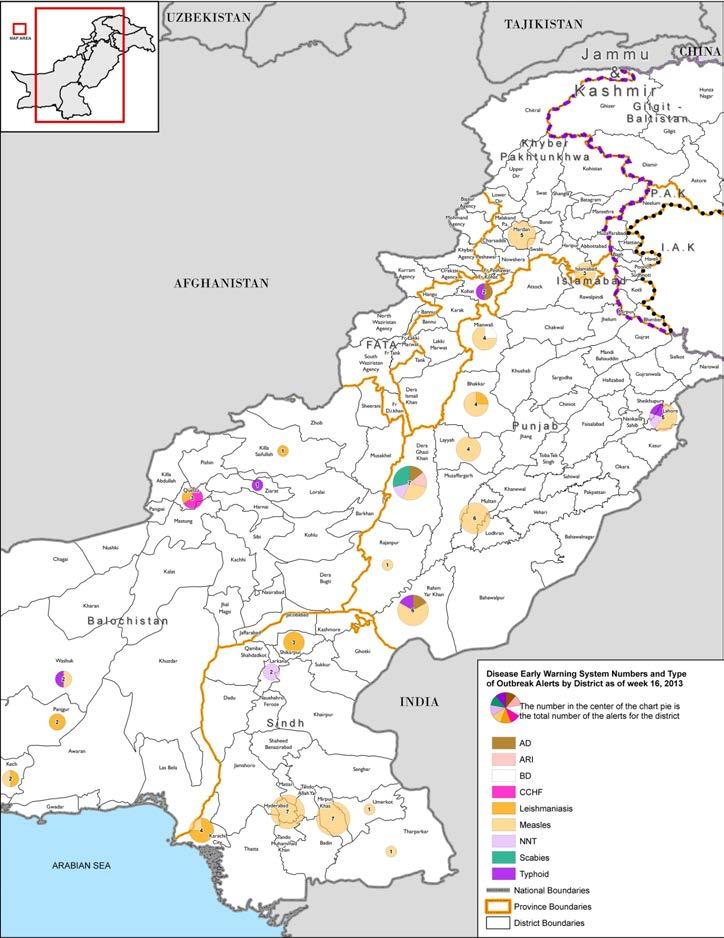 Alerts and outbreaks, week 16, 213 Weekly Bulletin: DEWS, Pakistan, Week no.