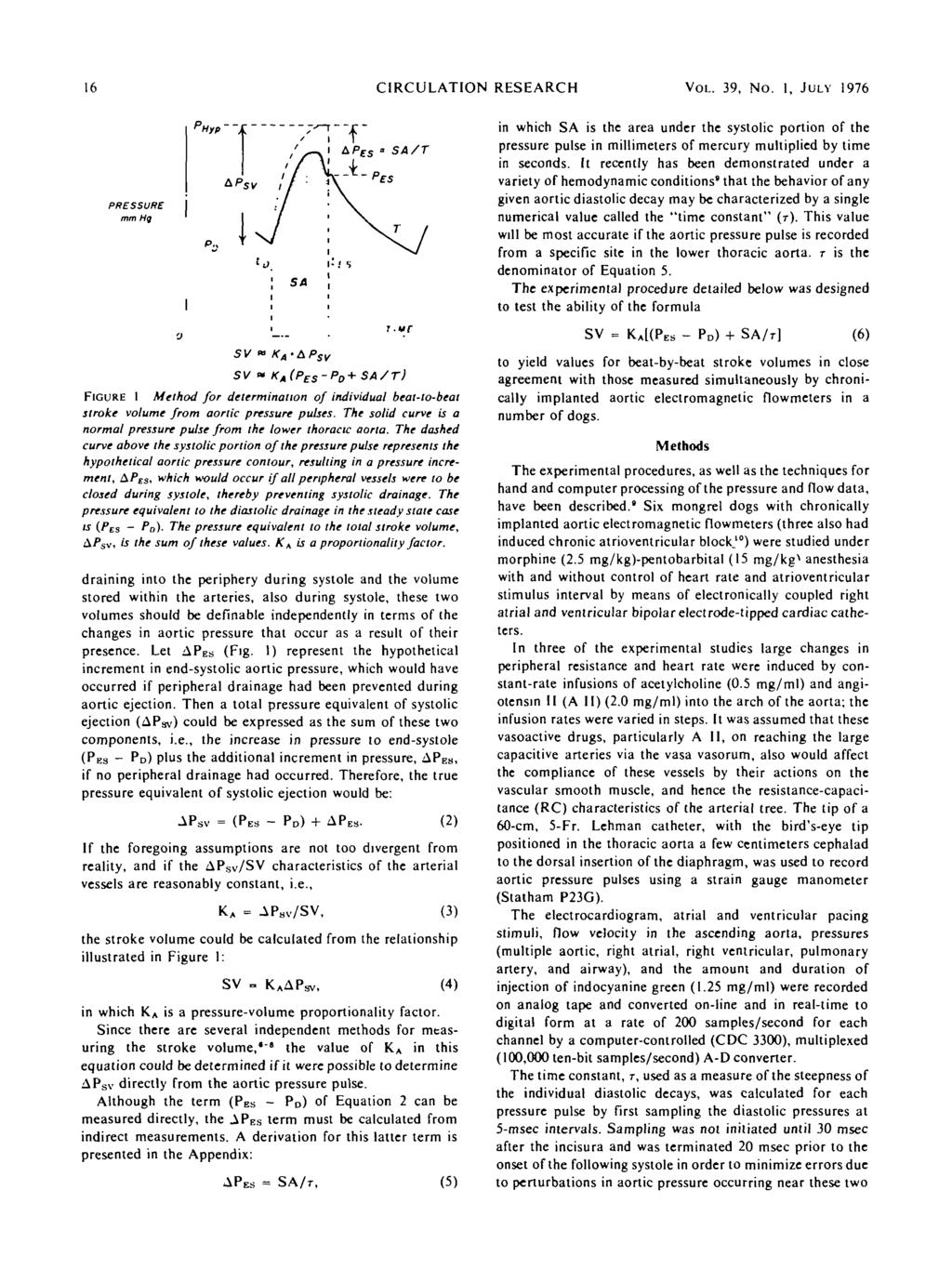 16 CIRCULATION RESEARCH VOL. 39, No. 1, JULY 1976 PRESSURE n whch SA s the area under the systolc porton of the pressure pulse n mllmeters of mercury multpled by tme n seconds.