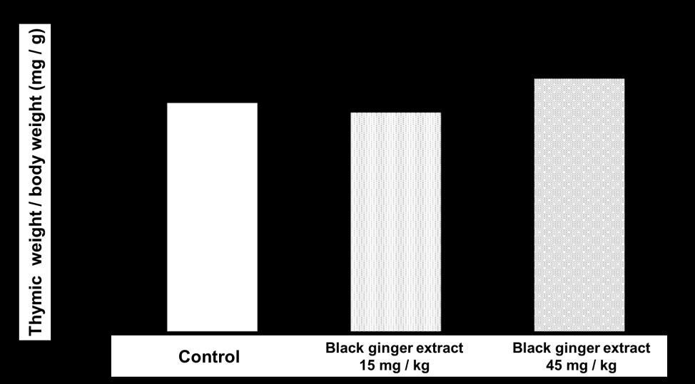 Figure 22. Effect of black ginger extract on increase in the volumes of spleen and thymic in the mice (n = 6, mea n±s.e). 4.