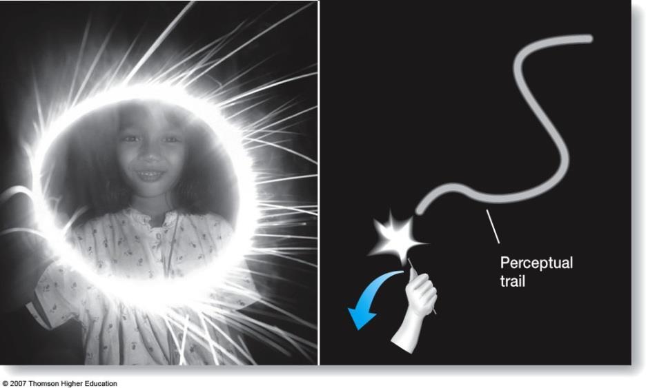 Sensory Example: Sparkler trail or flash image in a dark room. Sensory memory is the retention of the effects of sensory stimulation. Very brief less then 1 second.