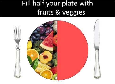 Make half of your plate fruits and vegetables that are not swimming in sauce, gravy or