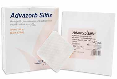 Advazorb Silfix Hydrophilic Foam Dressing with Silicone Contact Layer Hydrophilic foam dressing with silicone wound contact layer Wound contact layer enables the dressing to be