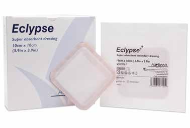 Eclypse Super Absorbent Dressings High capacity wound dressing designed to absorb and retain fluid, reducing the potential for leaks and minimizing the risk of maceration Rapid wicking face combined
