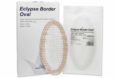 Eclypse Border Oval Super Absorbent Dressing with Border and Silicone Contact Layer Super absorbent dressing with silicone contact layer and border Soft silicone layer provides gentle adherence that