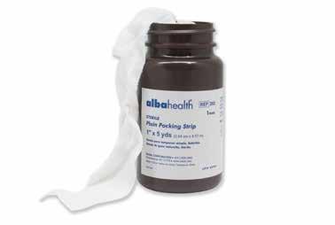 Albahealth Packing Strips Iodoform provides odor-resistance to the packing strip Unbreakable poly bottles Tamper evident seals Not made with natural rubber latex Nasal or sinus packing CHANGE