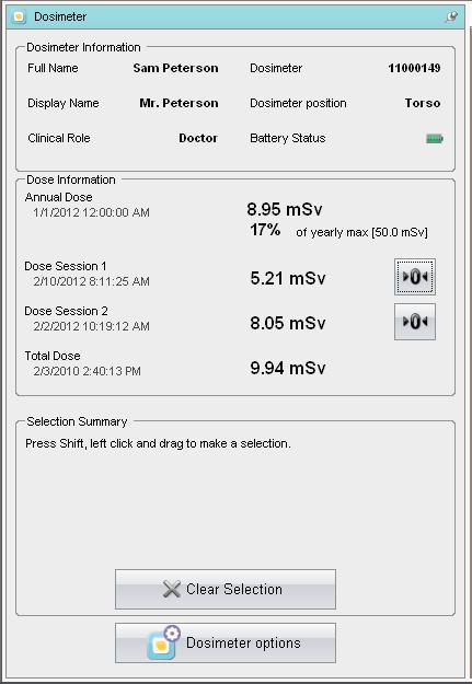 Function Dose rate check box Show details check box Description Show/hide the dose rate in the dose graph.