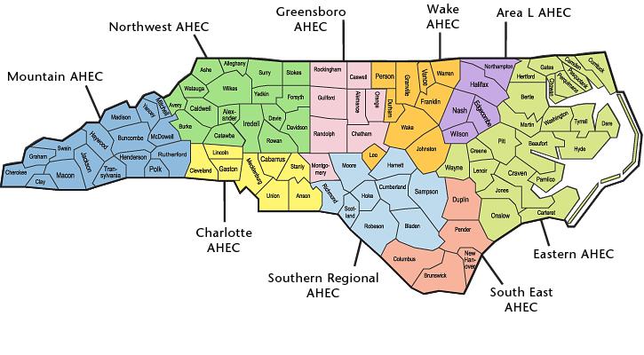 Appendix I The North Carolina Area Health Education System (NC AHEC) NC AHEC has nine regional centers, which cover all 100 counties of the state.
