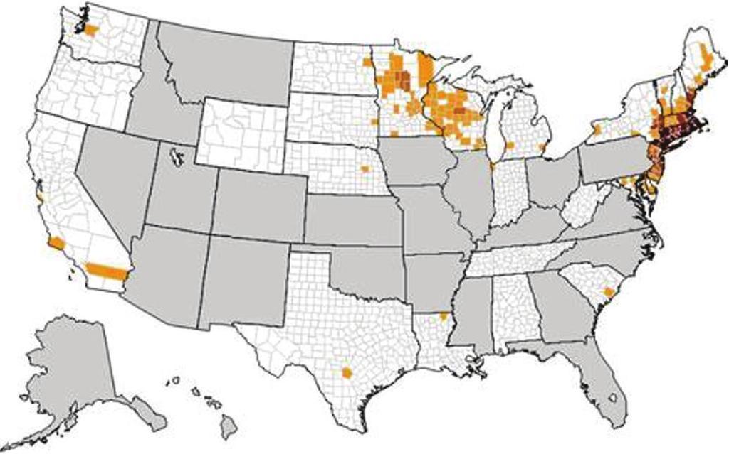 Journal of Parasitology Research 3 (a) Figure 2: Geographic distribution of babesiosis and Lyme disease in the United States.