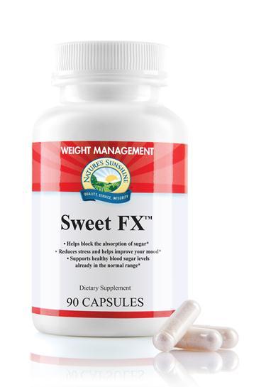 Mood & Stress Sweet FX Key Benefits Helps block the absorption of sugar Supports healthy blood sugar levels already in the normal range Reduces stress and helps improves your mood Key Ingredients