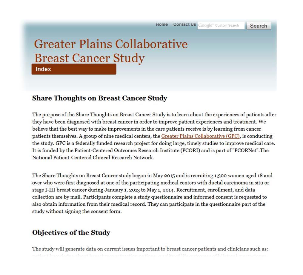 Share Thoughts on Breast Cancer Study RECAP OF PHASE 1 All study materials and operating