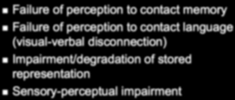 Explanations Failure of perception to contact memory Failure of perception to contact language