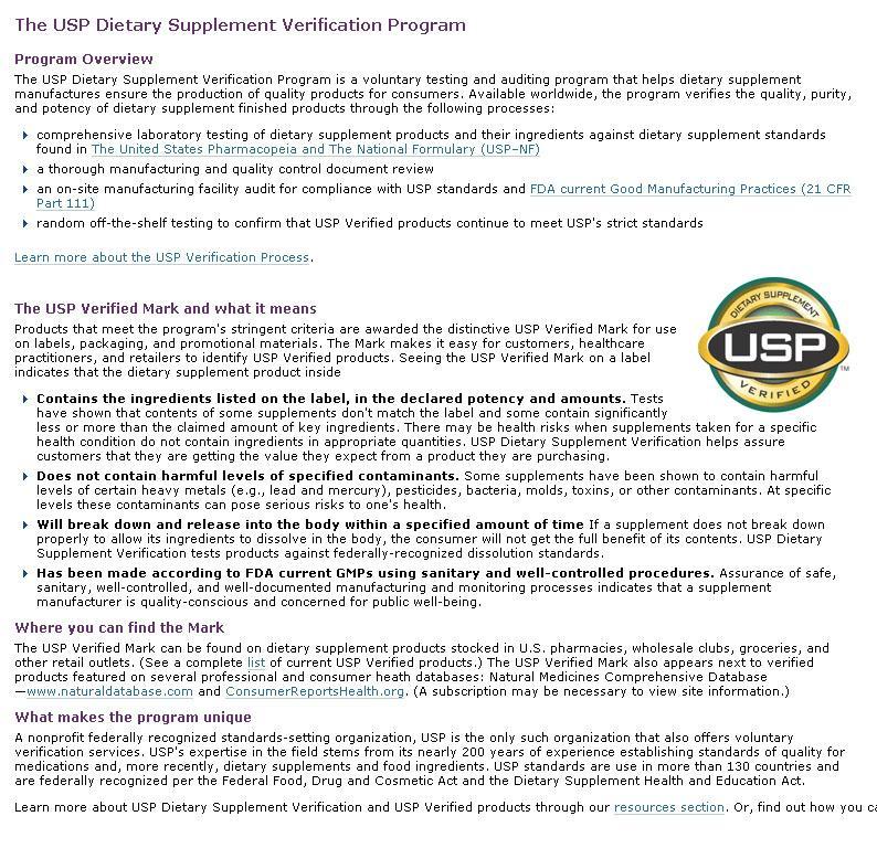 The USP Dietary Supplement Verification Program http://www.usp.