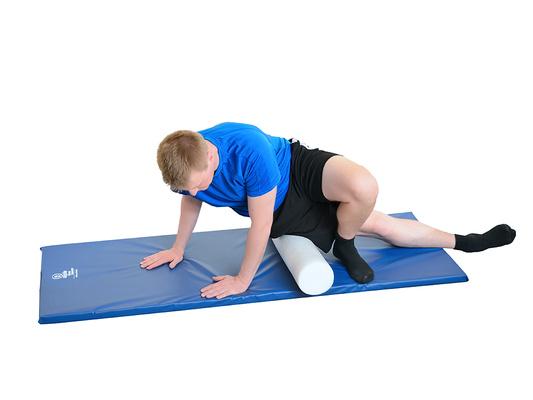 Massage buttock with tennis ball Thigh Release (Foam Roller) Position foam roll beneath hip, as shown. Roll along the foam, towards your knee.