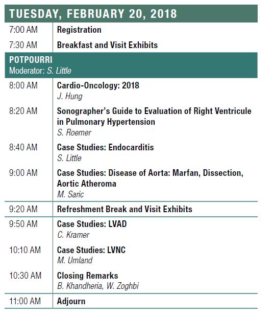 31 st Annual State of the Art Echocardiography San Diego, CA February 20, 2018 9:00 9:20 AM 20 min Diseases of Aorta: Marfan,