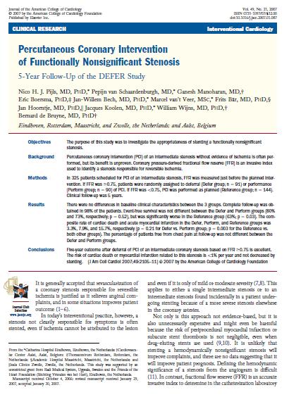 Percutaneous Coronary Intervention of Functionally Nonsignificant Stenosis: 5-Year