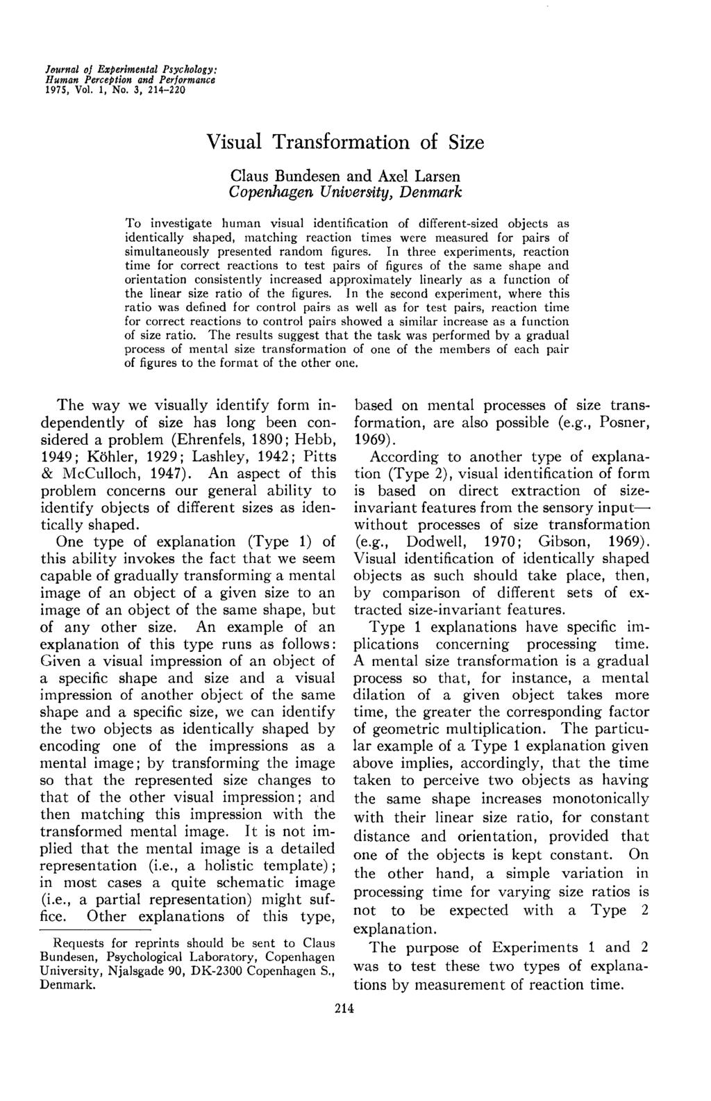 Journal ol Experimental Psychology: Human Perception and Performance 1975, Vol. 1, No.