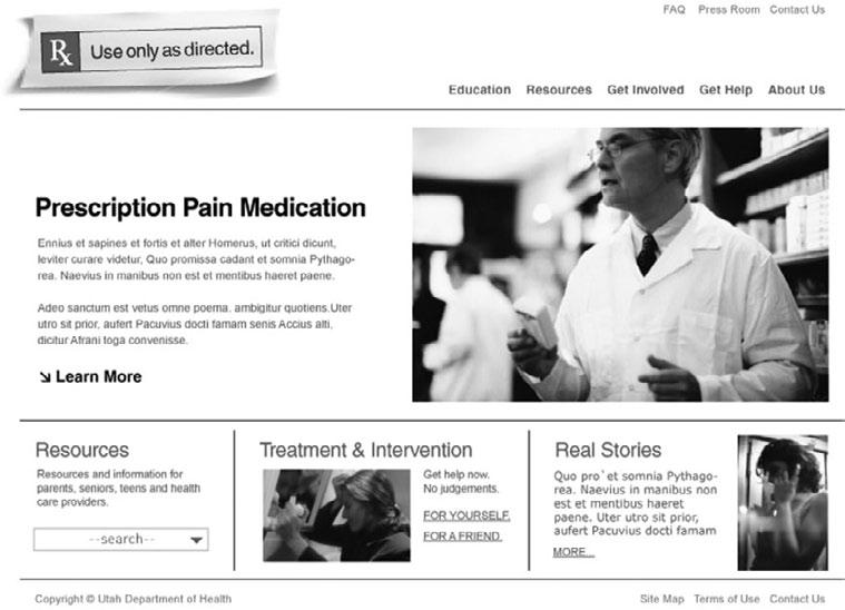 Utah s Rx Safety Program Figure 2 Screen shot of the original* Use Only As Directed Website home page [4].