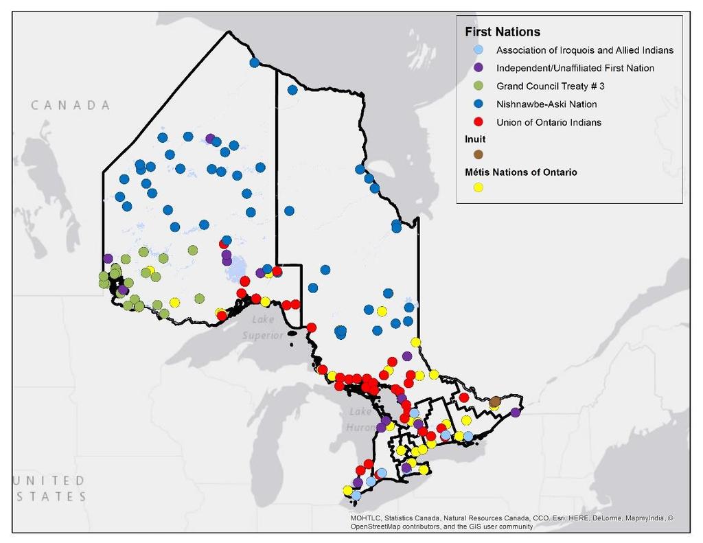 Aboriginal Peoples of Ontario 301,430 Aboriginal people in Ontario (2% of Ontario population; 22% of Canadian Aboriginal population) 201,100 (67%) First Nations 86,015 (28%) Métis 3,360 (1%) Inuit