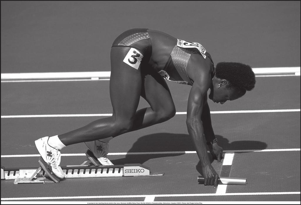 (c) Figure 1 shows a sprinter at the start of a race. Figure 1 Which of the following is an example of an essential component of health-related exercise for the sprinter?