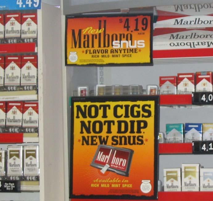Marketing: Marlboro Snus Sold next to cigarettes No Smoke, No Spit, No Hassle