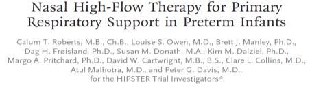 Total Days of Therapy/Total Patient Days 9/15/2017 The HIPSTER Trial Outcomes Study stopped after two years; HFNC=278 and CPAP=286 RCT - HFNC noninferior to CPAP as primary respiratory support for